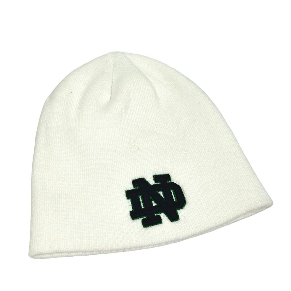 Notre Dame Embroidered Shamrock Logo Beanie Hat White/Navy NWOT